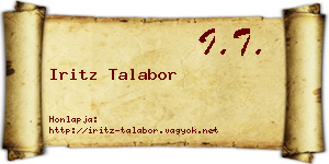 Iritz Talabor névjegykártya
